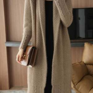 Women Yarn/Wool Yarn Plain Long Sleeve Comfy Casual Cardigan, Cardigans, color:Camel|size:4XL, Noracora