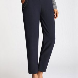 Casual Plain Natural Long Elastic Band Straight Pants, Pants, color:Blue|size:3XL, Noracora