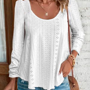 Jacquard Loose Casual Crew Neck Shirt, Shirts & Blouses, color:White|size:XXL, JustFashionNow