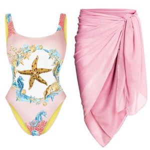 Vacation Animal Printing Scoop Neck One Piece With Cover Up, One-Pieces, color:Pink|size:XXL, Stylewe