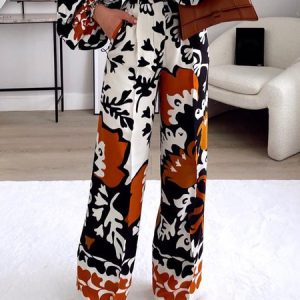 Vacation Printed Fashion  Pockets Straight Leg Pants, Wide Leg Pants, color:As Picture|size:XXL, Stylewe