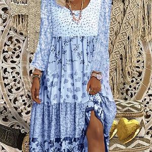 Floral Printed Long Sleeves Sweet Boho Weaving Dress, Midi Dresses, Roselinlin - Online Catalog