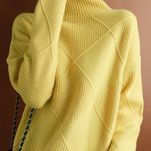 Loose High Elasticity Turtleneck Long sleeve Sweater, Pullovers, color:Yellow|size:XXL, Stylewe