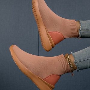 Casual Plain Slip On Low Heel Sock Boots, Boots, color:Orange|size:42, Noracora