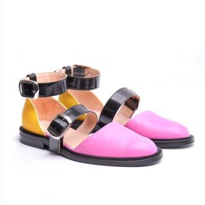 2019 Fashion Trends Low Heel Pink Color block Buckle Flats, Sandals, color:Pink-yellow|size:43, JustFashionNow
