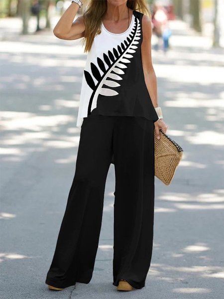 Color Block Simple Loose Crew Neck Two-Piece Set, Suit Set, color:Black|size:XXL, JustFashionNow