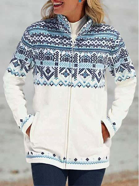 Ethnic Shawl Collar Casual Sweatshirt, Sweatshirts & Hoodies, color:White|size:XXL, JustFashionNow