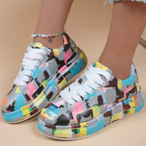 Color Contrast Colorful Abstract Oil Painting Graphics Casual Sneakers, Sneakers, color:Gray|size:43, JustFashionNow