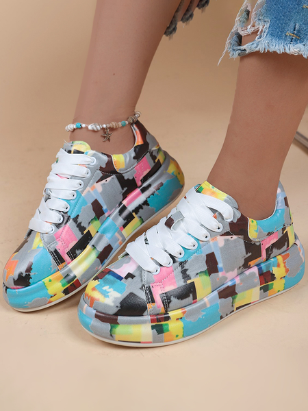 Color Contrast Colorful Abstract Oil Painting Graphics Casual Sneakers, Sneakers, color:Gray|size:43, JustFashionNow