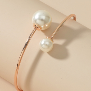 Elegant Fashion Simple Pearl Cuff Bracelet Party Wedding Casual Women Jewelry, Bracelets, color:Golden|size:One-size, JustFashionNow