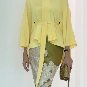 Daily Plain Regular Fit V Neck Elegant Shirt, Blouses and Shirts, color:Yellow|size:XXL, Stylewe