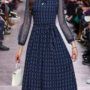 Women Geometric Long Sleeve Comfy Casual Mesh Midi Dress, Midi, color:Purplish blue|size:5XL, Noracora
