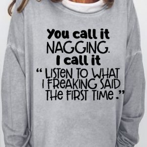 Women's Funny Nagging Letters Casual Sweatshirt, color:Light Gray|size:3XL, Lilicloth.com