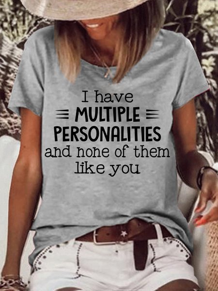 Women's I Have Multiple Personalities Casual Crew Neck Letters T-Shirt, color:Gray|size:3XL, Lilicloth.com
