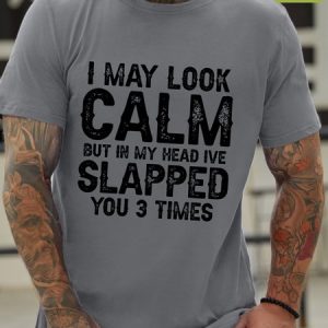 Men Funny Graphic I May Look Calm Waterproof Oilproof And Stainproof Fabric T-Shirt, color:Light Gray|size:3XL, Lilicloth.com