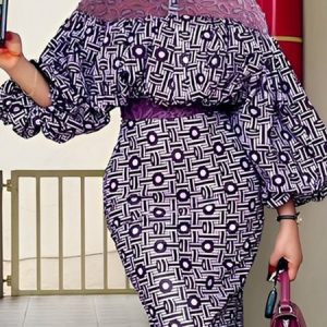 Stand Collar Lantern Sleeve Geometric Urban Blouse, Blouses and Shirts, color:Purple|size:XXL, Stylewe
