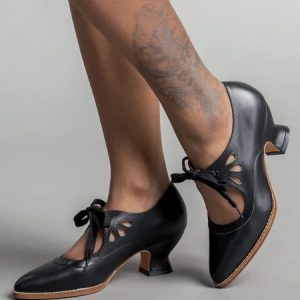 Vintage Bow Decor Hollow out Spool Heel Mary Jane Shoes, Heels, color:Black|size:43, JustFashionNow