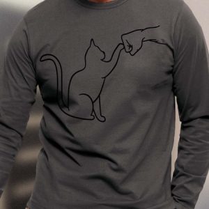 Men Cat Friendship Give Me Five Casual Crew Neck T-Shirt, color:Gray|size:3XL, Lilicloth.com