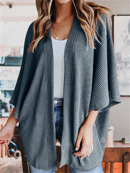 Casual Plain Wrap Raglan Sleeves Kimono, Cardigans, color:Grey-blue|size:XXL, JustFashionNow