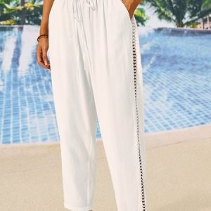 Loose Casual Drawstring Plain Pants, Pants, color:Black|size:XXL, JustFashionNow