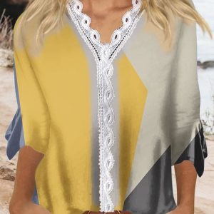 Loose Abstract Casual V Neck Shirt, Shirts & Blouses, color:Color8|size:3XL, JustFashionNow