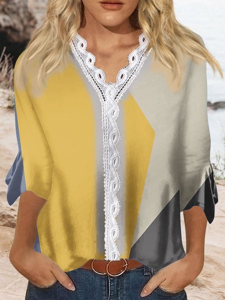 Loose Abstract Casual V Neck Shirt, Shirts & Blouses, color:Color8|size:3XL, JustFashionNow