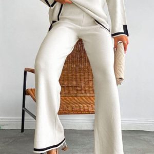 Simple Color Block Fashion  Sweater Pants, Pants, color:Off White|size:XXL, Stylewe