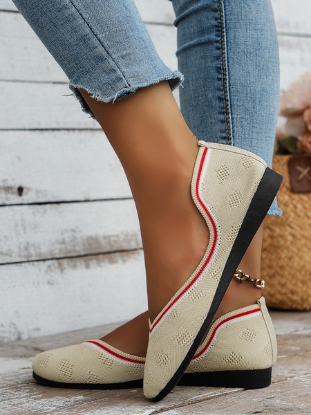 Casual Irregular Striped Breathable Mesh Fabric Shallow Shoes, Flats, color:Beige|size:43, JustFashionNow