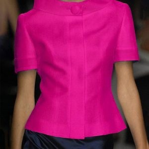 Regular Fit Short Sleeve Plain Elegant Blouse, Blouses and Shirts, color:Rose Red|size:XS, Stylewe
