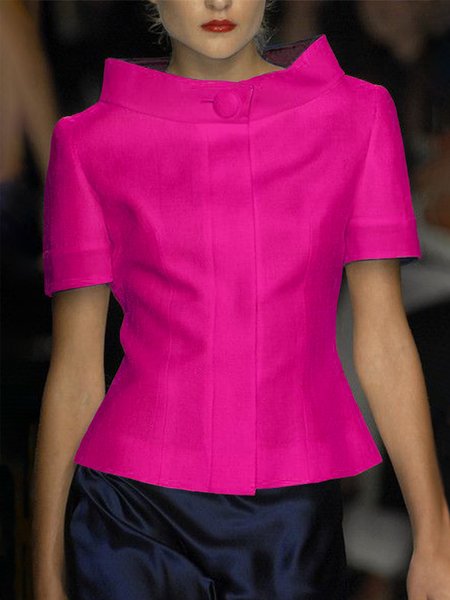 Regular Fit Short Sleeve Plain Elegant Blouse, Blouses and Shirts, color:Rose Red|size:XS, Stylewe