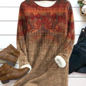 Ethnic Floral Fleece Warm Sweater, Sweatshirts & Hoodies, color:Red|size:XXL, JustFashionNow
