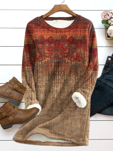 Ethnic Floral Fleece Warm Sweater, Sweatshirts & Hoodies, color:Red|size:XXL, JustFashionNow