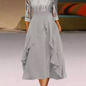 Mother of the groom/bride Dresses Geometric Elegant Wedding Guest Formal Lace Dress, Formal Dresses, color:Gray|size:XXL, JustFashionNow