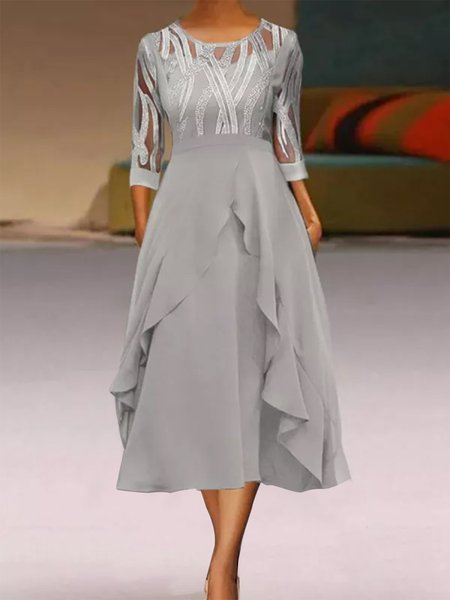 Mother of the groom/bride Dresses Geometric Elegant Wedding Guest Formal Lace Dress, Formal Dresses, color:Gray|size:XXL, JustFashionNow