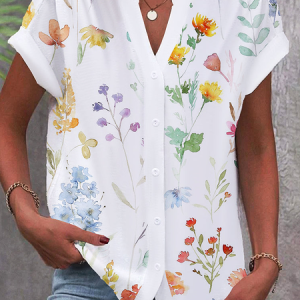 Casual Loose V Neck Shirt, Shirts & Blouses, color:White|size:XXL, JustFashionNow