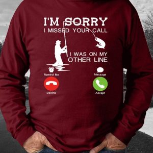 Men I’m Sorry I Missed Your Call I Was On My Other Line Fishing Text Letters Regular Fit Sweatshirt, color:Red|size:3XL, Lilicloth.com