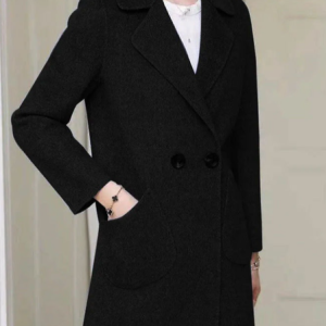 Lapel Collar Long Sleeve Plain Buckle Regular Loose Coat For Women, Coats, color:Black|size:4XL, Noracora