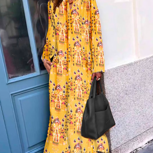 Casual Loose V Neck Dress, Dresses, color:Yellow|size:XXL, JustFashionNow
