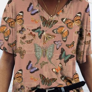 Butterfly Simple Regular Fit T-Shirt, T-Shirts, color:Red Brown|size:XXL, JustFashionNow