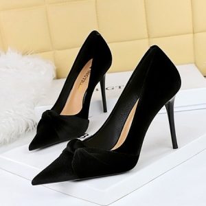 Elegant Bowknot Stiletto Heel Shallow Pumps, Heels, color:Black|size:43, Stylewe