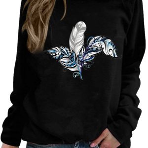 Dragonfly Long Sleeve Shift Vintage Sweatshirt, Hoodies & Sweatshirts, color:Black-1|size:XXL, Noracora