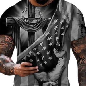 Casual Independence Day Flag Pattern Short Sleeve T-Shirt Street Daily Men's Clothing, T-Shirts, color:Black|size:3XL, JustFashionNow
