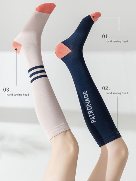 Striped Contrast Color Cotton High Elasticity Kinesiology Compression Stockings, Socks, color:Beige|size:One-size, JustFashionNow