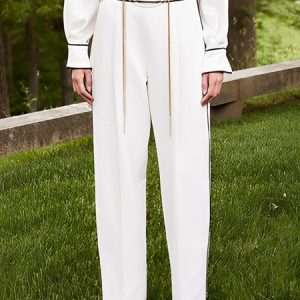 Color Block Regular Fit Urban Pants, Pants, color:White|size:XXL, Stylewe