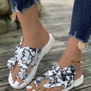 Black and White Floral Plant Line Drawing Graphics Beach Slippers, Sandals, color:White|size:43, JustFashionNow
