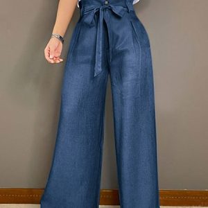 Faux Denim Casual Plain Regular Fit Jeans, Jeans, color:Blue|size:XXL, Stylewe