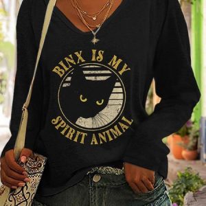 Casual Halloween V Neck Long Sleeve T-shirt, T-shirts, color:Black|size:3XL, Noracora