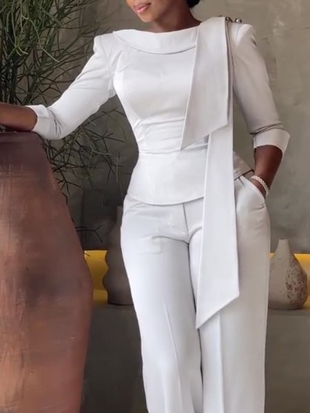 Shawl Collar Regular Fit Plain Elegant Shirt, Blouses and Shirts, color:Cream|size:XXL, Stylewe