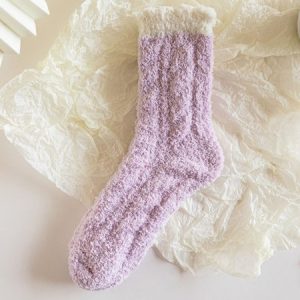 Contrast Color Home Warm Home Coral Fleece Socks, Socks, color:Purple|size:One-size, JustFashionNow