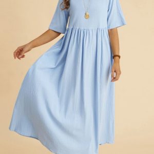 Plain loose pocket Long Dress, Dresses, color:Black|size:XXL, JustFashionNow